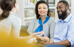 a couple talking in a therapy session